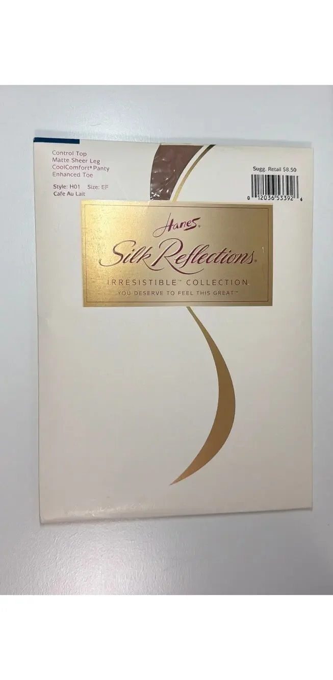 NWT Vintage Hanes Silk Reflections CoolComfort Pantyhose Tan Stockings Size EF